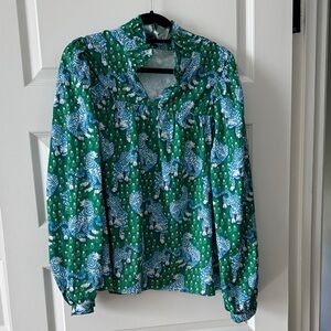 Elegant Green and Blue Women's Blouse